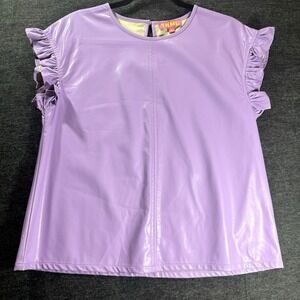 THML Top Blouse Womens Medium Purple Ruffle Sleeve Faux Leather Girly
